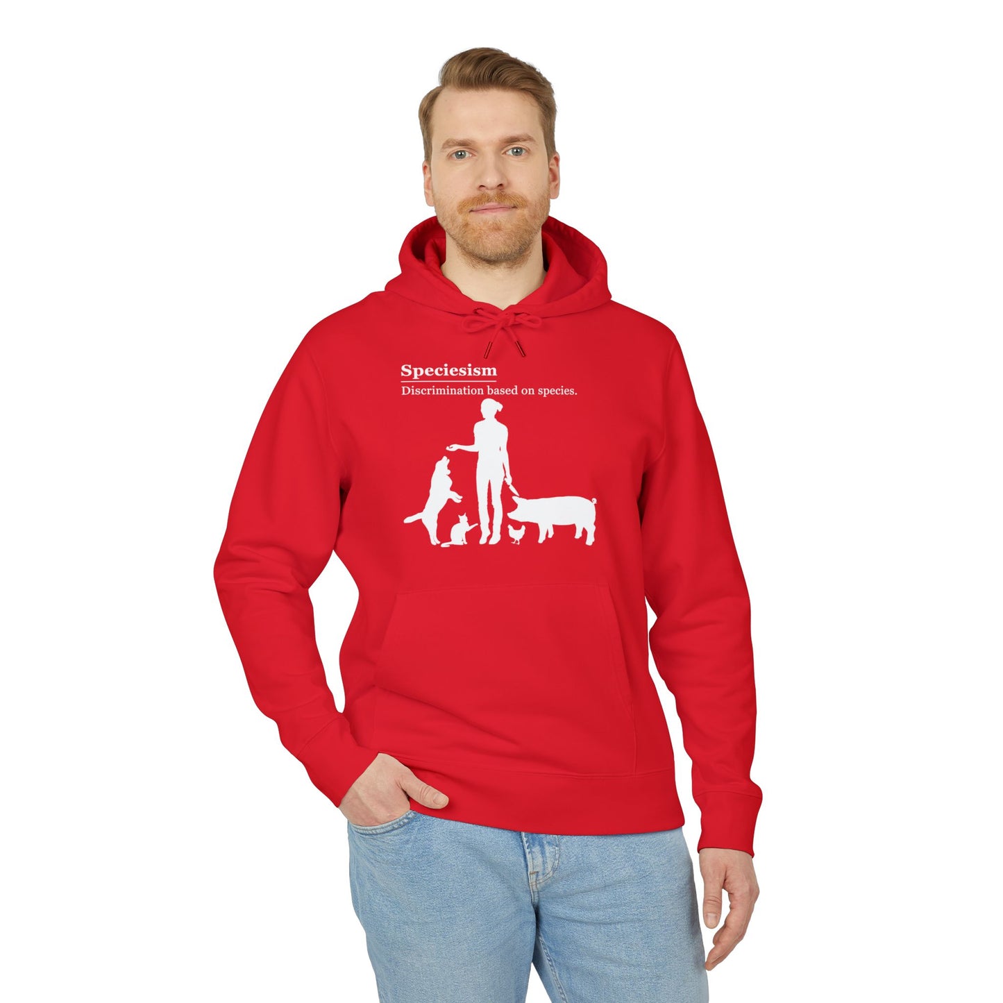 Speciesism Definition - Unisex Hoodie - Woman with Dog, Cat, Pig, and Chicken