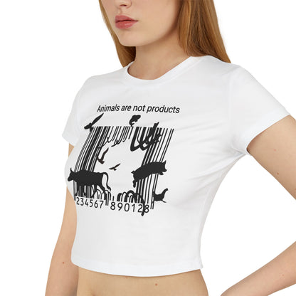 Animals Are Not Products- Women's Baby Tee - Escape The Barcode